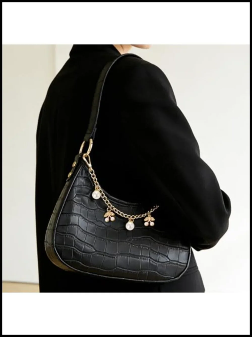 White Cherry Pearl Gold Bag Charm Extender Chain for Women